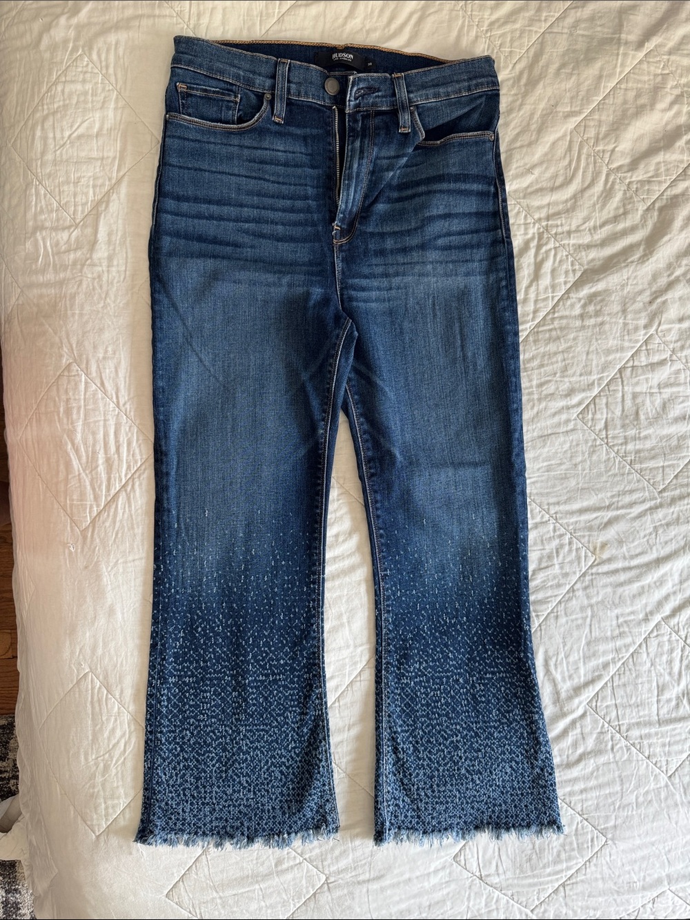 Hudson Jeans Dark Indigo Wide-Leg Jeans with Speckled Hem